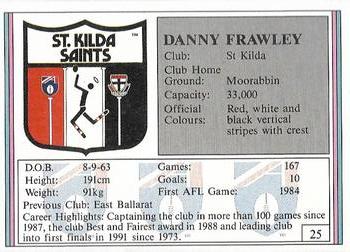 1992 AFL Regina #25 Danny Frawley Back
